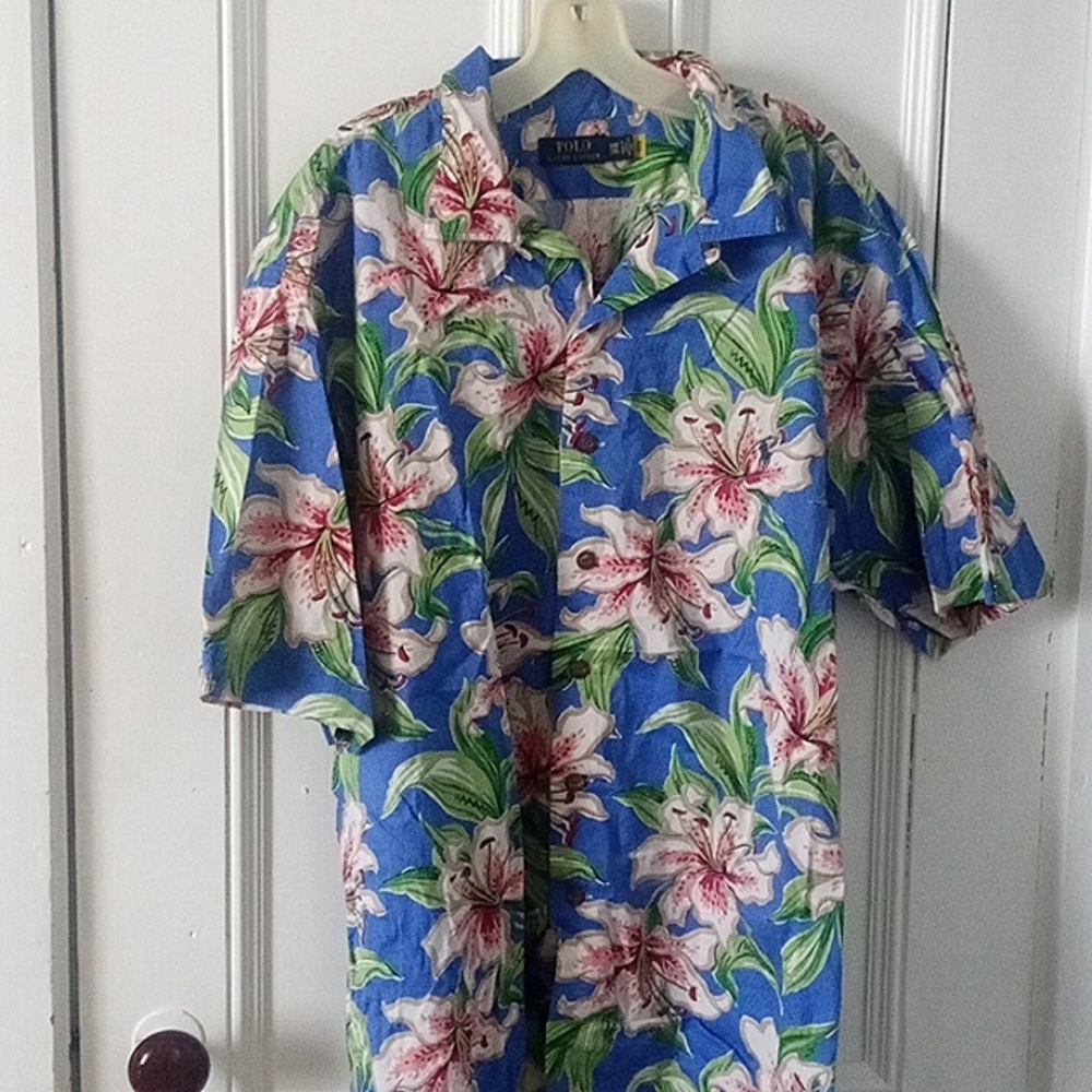 Polo by Ralph Lauren Blue and Green Floral Shirt Sz.2x Cotton